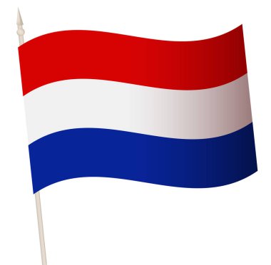 Bayrak direğinde vektör sallama bayrağı. Hollanda 'nın ulusal bayrağı.