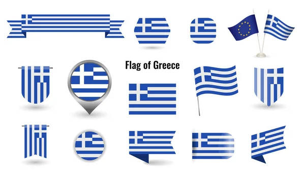 La Bandera de Grecia. Gran conjunto de iconos y símbolos. — Archivo Imágenes Vectoriales