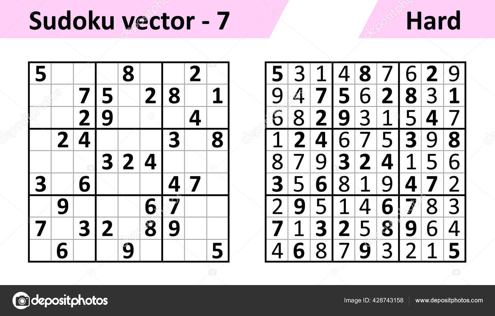 Jogo Sudoku Com Respostas. Complexidade Difícil. Vetor Simples