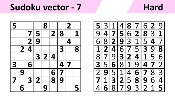 Jogo Sudoku Com Respostas. Complexidade Difícil. Vetor Simples