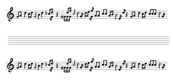 Notes musicales sur une strophe musicale avec une clef aigüe — Image vectorielle