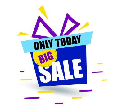 Banner Big Sale Blue hediye kutusunda sadece bugün satıldığı yazıyor. Promosyon arkaplanı.