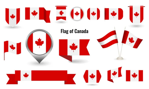 De vlag van Canada. Grote set van pictogrammen en symbolen. Cirkel en vierkant — Stockvector