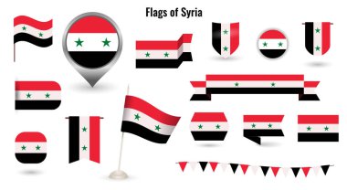 Suriye Bayrağı. Büyük simgeler ve semboller. Suriye bayrağı kare ve yuvarlak.