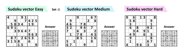 Sudoku gra z odpowiedziami. Prosty zestaw wektorowy — Wektor stockowy
