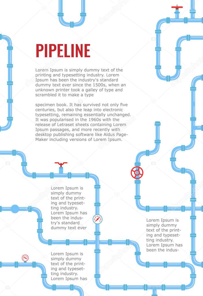 Vertical Industrial Infographics with Blue pipes for water, gas, oil,