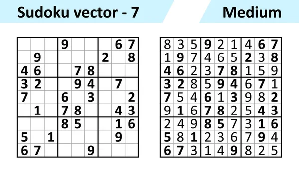 Sudoku juego con respuestas. Diseño de vector simple conjunto — Vector de stock