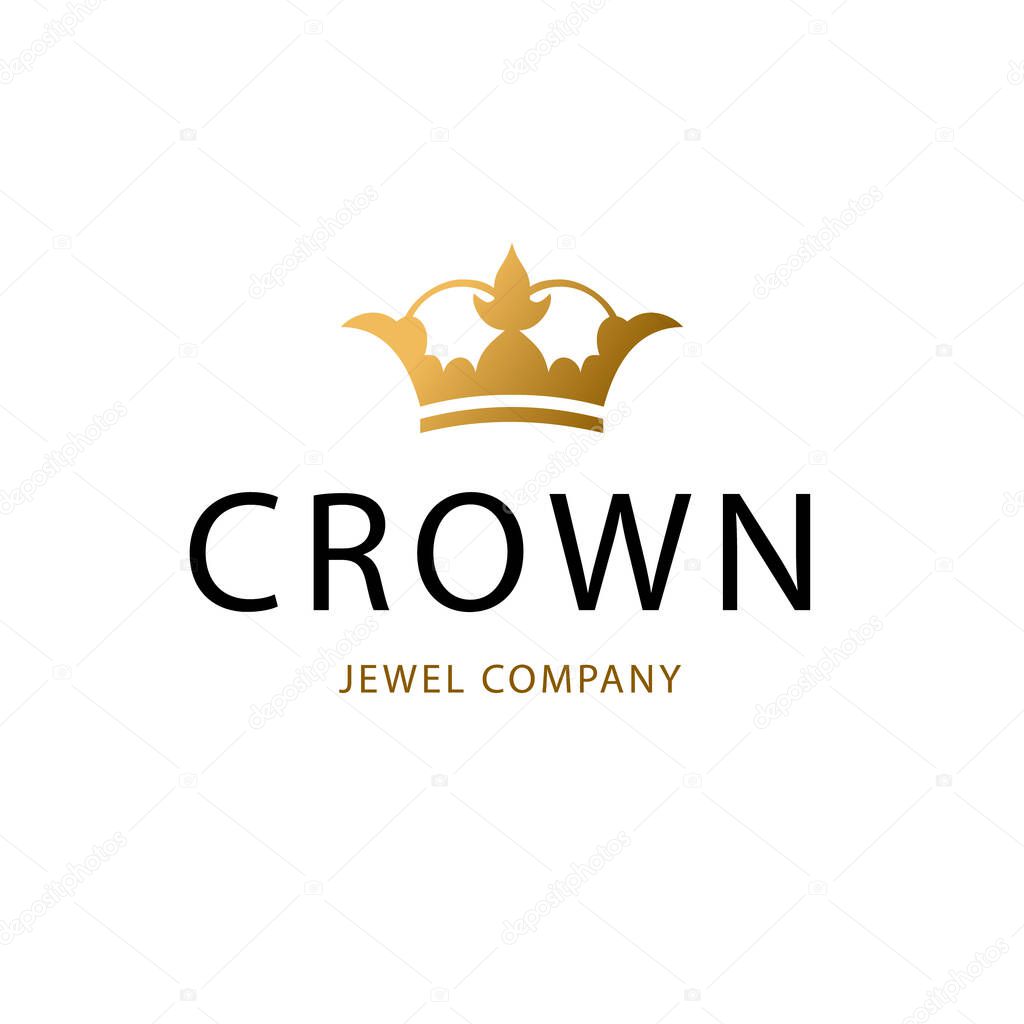 Golden sign crown king. Design modern logos princess crown for Business. Vector logotype isolated on white background.