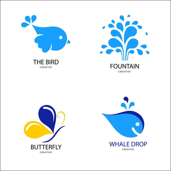 Дизайн современных логотипов птиц, китов, бабочек, фонтанов для бизнеса. — стоковый вектор