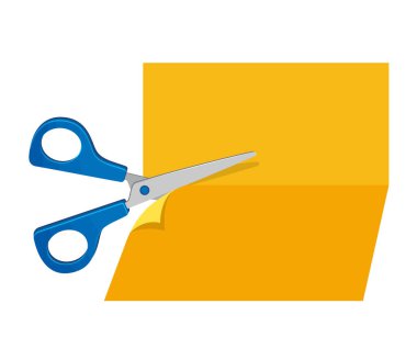 Makas turuncu kağıdı kesti. Makas bir kağıdı iki parçaya bölüyor..