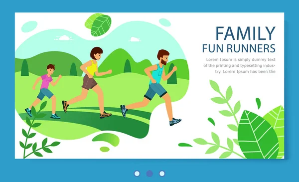 Веб-сайт сімейних веселих бігунів. спосіб життя здоровий. Сімейні вправи бігу — стоковий вектор