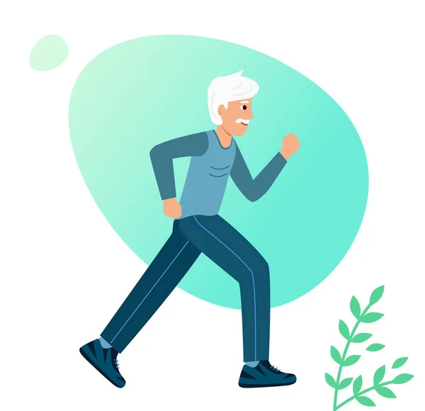 Τρέξε παππού. Ηλικιωμένος άνδρας ασχολείται με αθλήματα. — Διανυσματικό Αρχείο