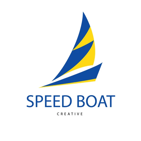 Sinal de barco azul brilhante. Design moderno logotipo navio para negócios. — Vetor de Stock