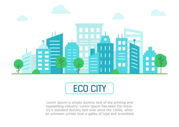 Banner com uma cidade ecológica verde. Panorama cidade verde em estilo plano. — Vetor de Stock