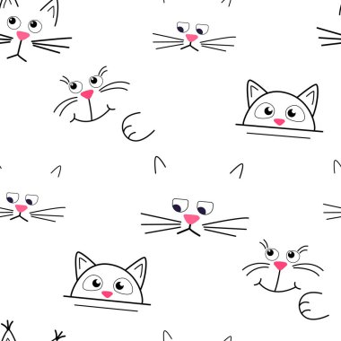 Şirin kedi ağızlığı deseni. Pembe arka planda pürüzsüz desen.