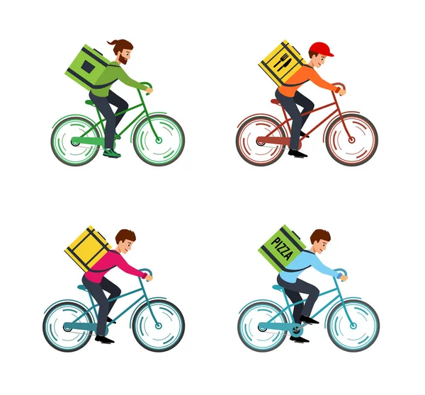 Állítsa illusztráció Futár a kerékpár doboz. — Stock Vector