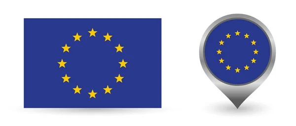 Bandeira vetorial europeia. Ponto de localização com bandeira europeia dentro. — Vetor de Stock