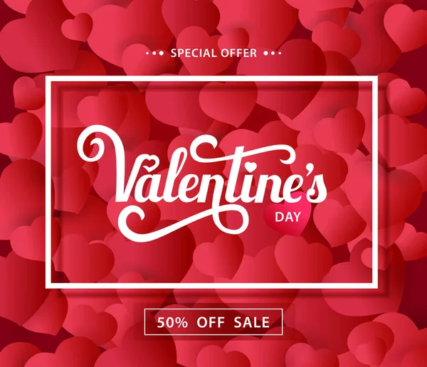 Red Banner sale in Valentines day. Background Red hearts and text Sale — Stock Vector