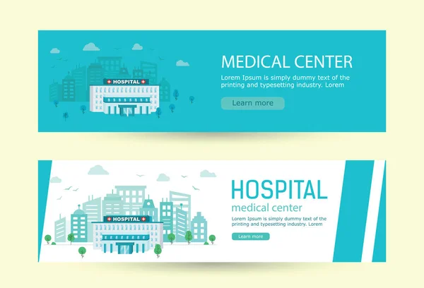 Banners Medical Center byggnad på bakgrund av staden i platt stil. — Stock vektor