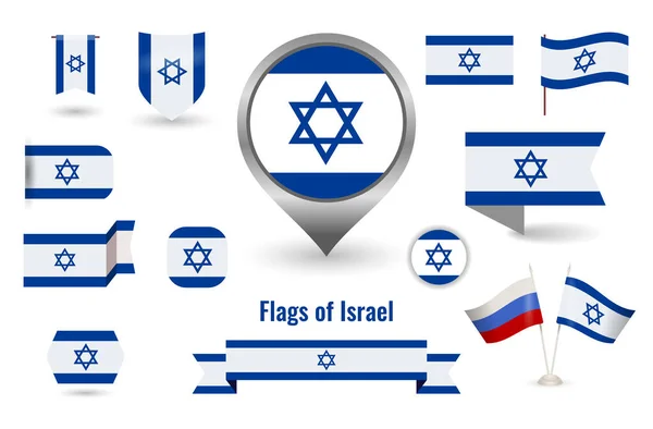 Flaga Izraela. Krąg i kwadratowe i okrągłe flagi izraelskie. — Wektor stockowy
