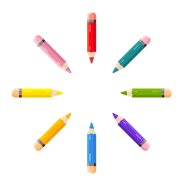 Short colored pencils lie on a white background in a circle. — Stock Vector