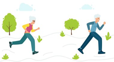 Büyükannem ve büyükbabam parkta koşarlar. Yaşlılar spor yapar.