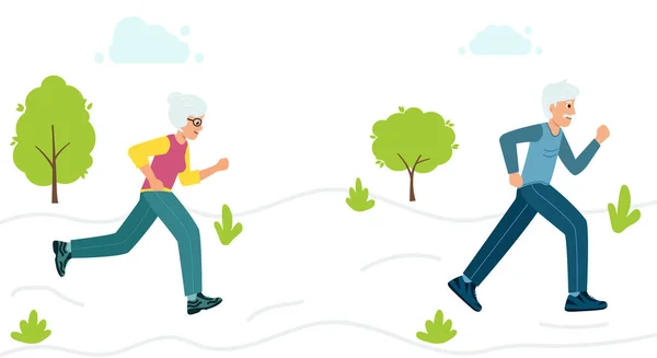 Großmutter und Großvater laufen im Park. Ältere Menschen treiben Sport — Stockvektor
