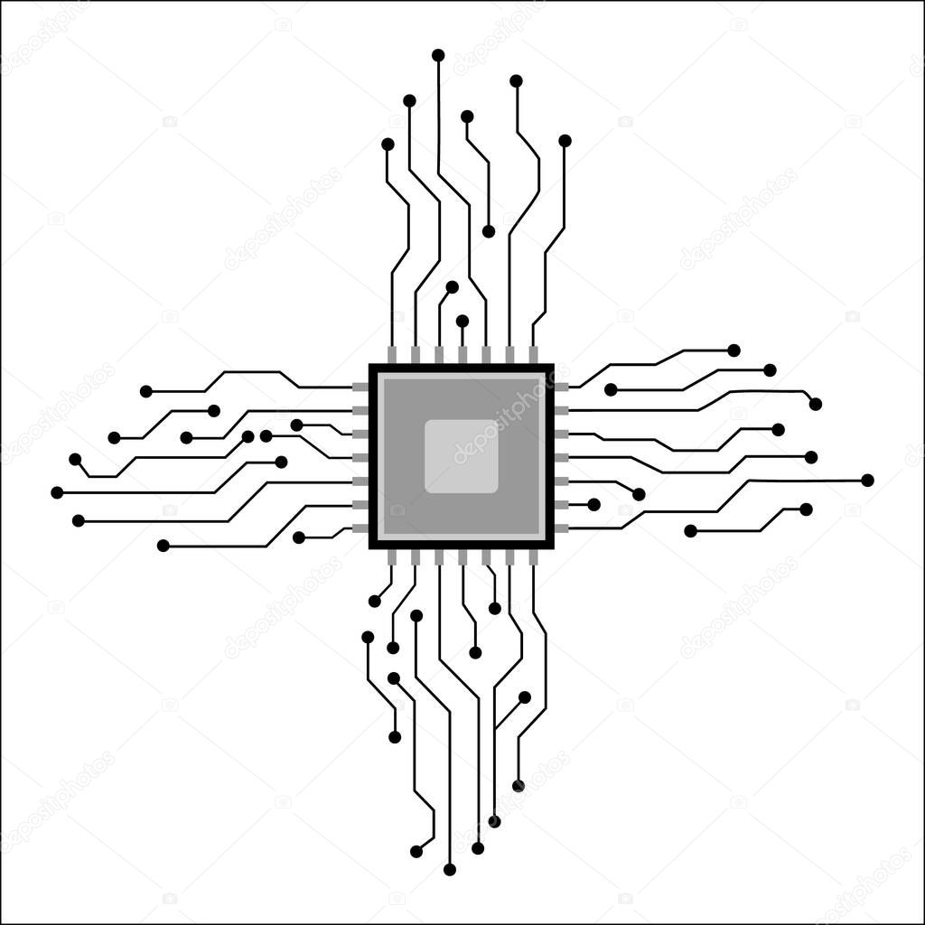 Circuit board cpu. White background technology with line.