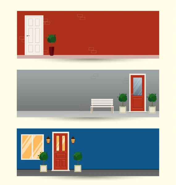 Kapısı ve evi olan pankartlar. — Stok Vektör