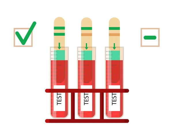 测试条形图。化验室进行血液化验,以确定结果为阳性或阴性 — 图库矢量图片