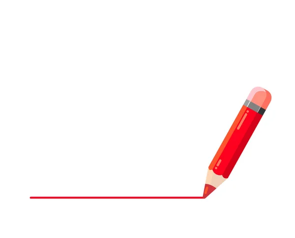 빨간 연필이 선을 그어요. 흰색 바탕에 빨간색 맨 밑줄. — 스톡 벡터