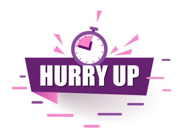 Kurdele Çabuk Mor Konuşma baloncuğu. Alarmlı saat etiketi.