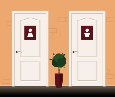 Ofisteki ya da kulüpteki umumi tuvaletler. Gerçekçi illüstrasyon tarzı. tuvalet erkeği ve kadın.