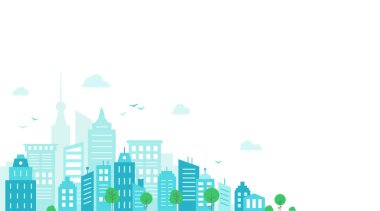 Beyaz arka planda mavi şehir. Pankart için arka plan olarak kullanılabilir.