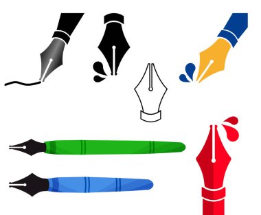 Dolmakalem işaretleri koy. Renkli ve siyah-beyaz çeşitli saplar.