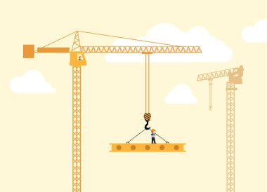 Kule vinci kancaya takılıyor. ev inşa etme kavramı,