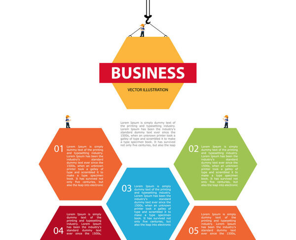 Crane and building color block hexagon. Vector Illustration.