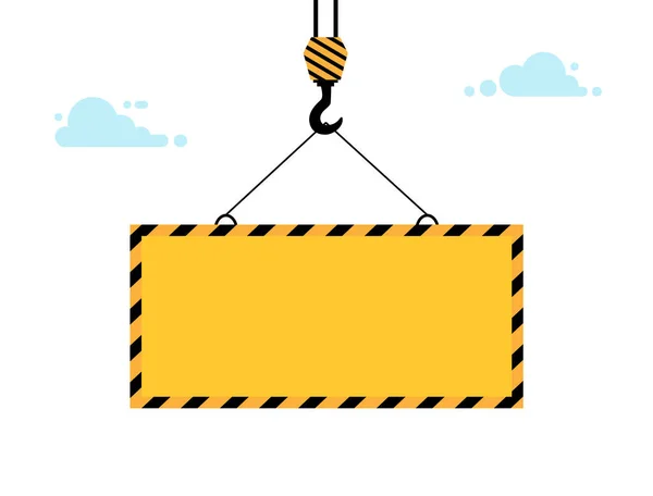 Panneau d'avertissement jaune abaisse la grue sur treuil. Signe d'avertissement avec espace vide pour le texte. — Image vectorielle