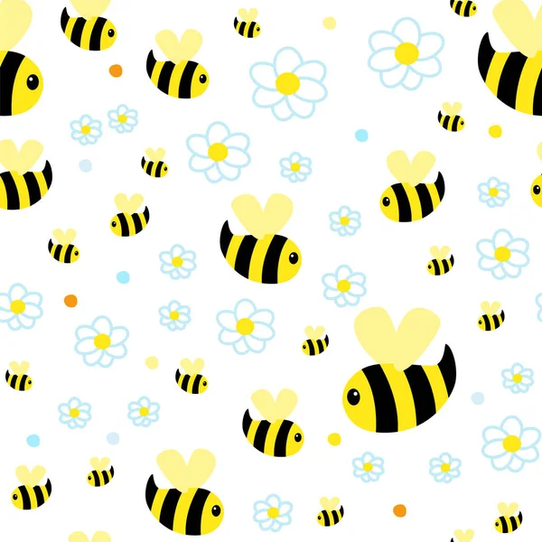 有趣的黄色蜜蜂性格。草地上的孩子们带着抽象的蜜蜂重复着模式. — 图库矢量图片