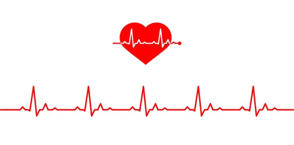 Red line heartbeat with Icon heart. Normal heart rate. Line cardiogram — Stock Vector