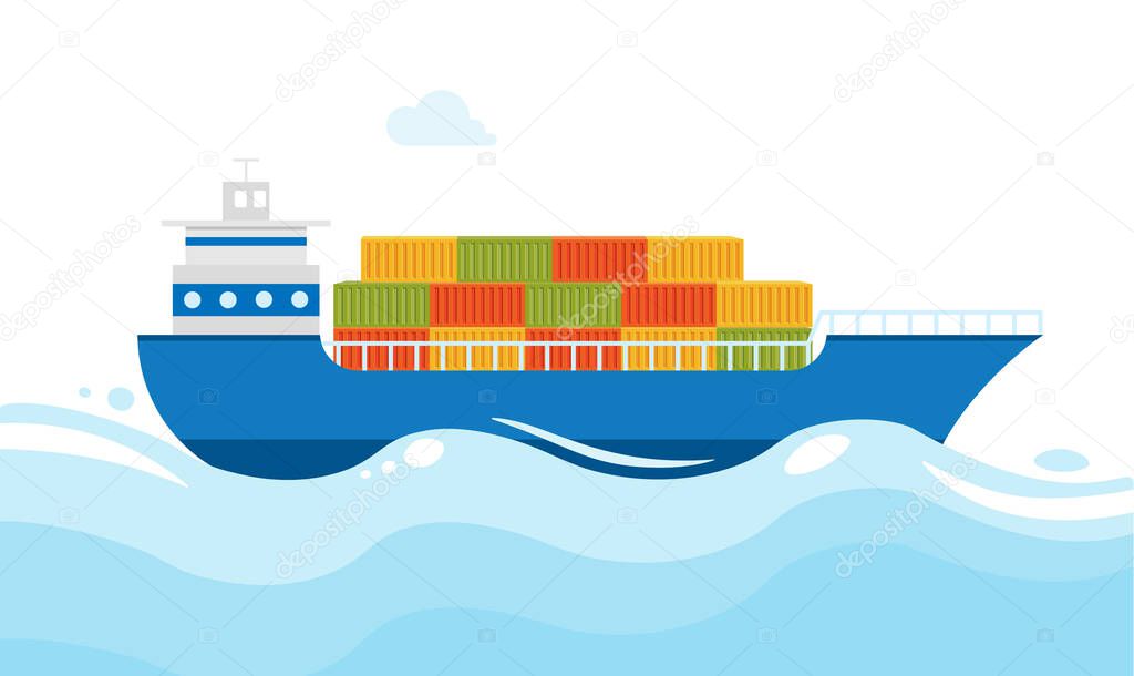 Sea transportation logistic. Cargo sea ships with cargo are sailing on ocean