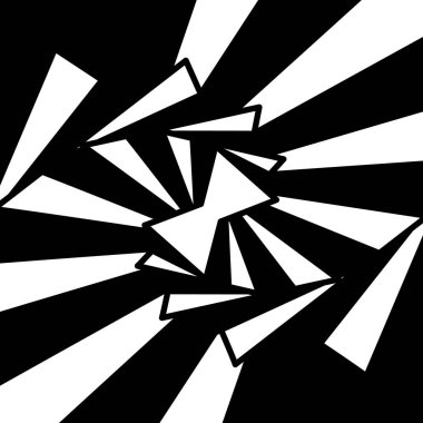Döngü içinde dönen grafiksel şekiller üçgen. Hareket illüzyonu yaratan siyah ve beyaz şekiller