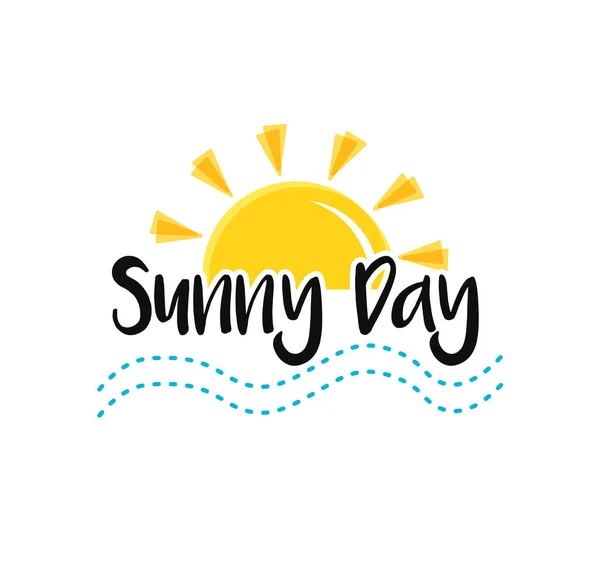 Sonne, Meer, Text Sunny Day. Konzept der Sommerferien, Symbol für Sonnenuntergang oder Sonnenaufgang. — Stockvektor