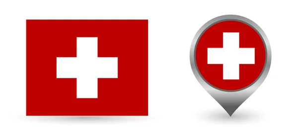 İsviçre vektör bayrağı. İsviçre bayrağıyla konum noktası — Stok Vektör