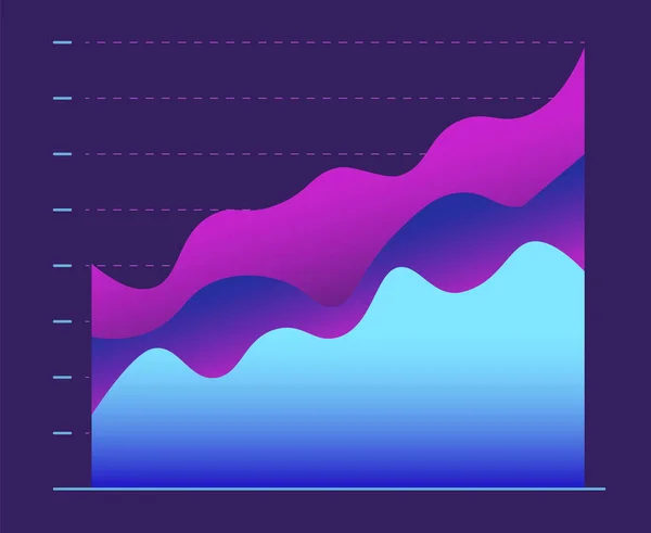 Cuadro financiero con tres líneas moviéndose hacia abajo. Diseño futurista moderno púrpura — Vector de stock