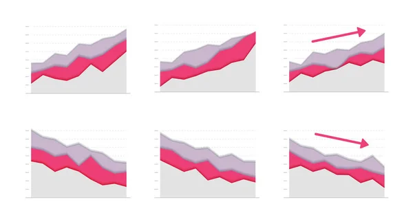 Graphique en papier, courbe rouge et grise monter et descendre. concept de croissance des entreprises ou inférieur. — Image vectorielle