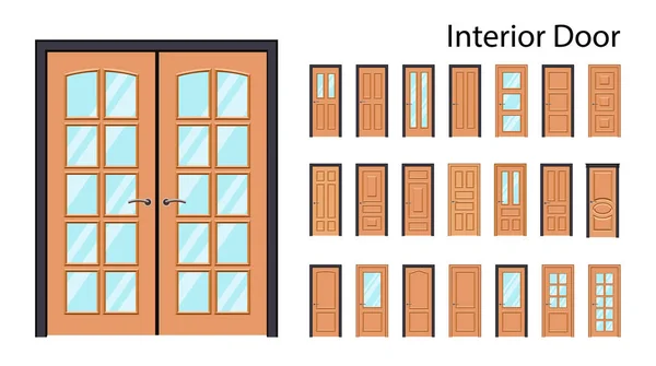 Portas interiores na cor marrom. Grande coleção de portas vetoriais. Portas com ou sem vidro. —  Vetores de Stock