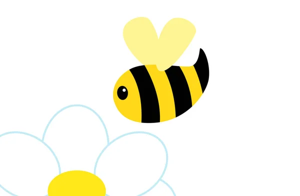 Abeja de dibujos animados abstracta volando sobre la manzanilla. — Vector de stock