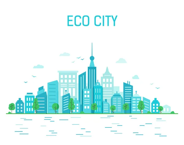 Miejski krajobraz. Plakat z ekologicznym zielonym miastem. — Wektor stockowy