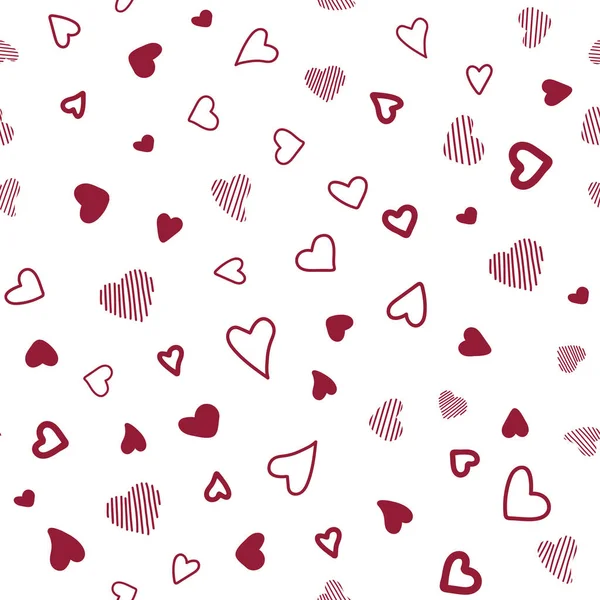 Naadloze vector patroon donker rode harten op witte achtergrond. — Stockvector